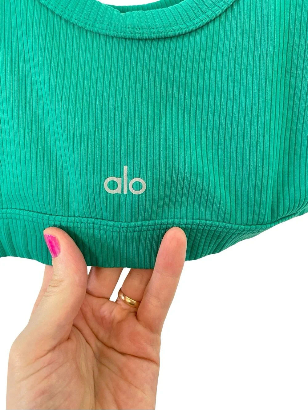 Alo Yoga Wellness Sports Bra Womens Size Medium Emerald Green Ribbed Lined